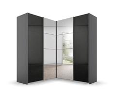 Rauch Möbel Quadra Gabinete de Esquina de Puertas flotantes, Madera de ingeniería, Grau Hochglanz/Grau, 181x210x187
