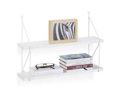 Relaxdays Estantería de Pared con 2 Niveles, Madera, Blanco, 42 x 60 x 16 cm