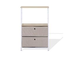 Rebecca Mobili Mesita de Noche Alta, 2 cajones 2 estantes, Metal TNT, Blanco Beige, Moderno, salón Dormitorio - Medidas: 85 x 55 x 30 cm (AxANxFON) - Art. RE6751