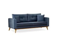 SHIITO - Sofá de 3 Plazas Cómodo y Moderno - 88 x 201 x 88 cm - Modelo Fabio - Relax, Confort y Resistencia - Patas de Madera - Tapizado en Color Azul