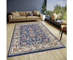 Hanse Home Reni Alfombra Oriental – Alfombra clásica densa Tejida con Adornos y Motivos Florales, Pelo Corto Suave para Dormitorio, Comedor, salón, Pasillo, Color Azul Crema, 80 x 120 cm