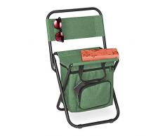 Relaxdays Silla Camping con Bolsa, Plegable, Respaldo, Mochila, Pescador, Pesca, Jardín, Portátil, 60x35x35, Tela, Verde