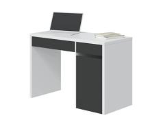 Habitdesign Mesa de Estudio Reversible con 2 Cajones y 1 Puerta, Escritorio, Modelo MIA, Acabado en Blanco Artik y Gris Antracita, Medidas: 108 cm (Largo) x 75 cm (Alto) x 50 cm (Fondo)
