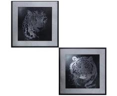 DRW Set de 2 Cuadros con Marco de Madera de Unos Animales en Negro y Plata