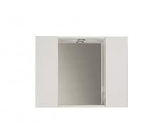 Mama Store Espejo de baño con 2 Compartimentos de Almacenamiento y luz LED – Blanco Brillante Lacado, Madera, L.81 CM X P. 16 CM X H. 60 CM