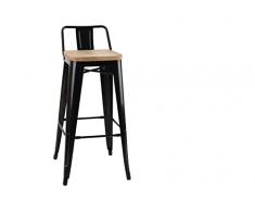 Bolero FB623 Taburetes Altos con Respaldo de Bistro con Almohadilla de Asiento de Madera, 900 mm x 430 mm x 450 mm, Color Negro, Paquete de 4
