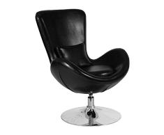 Flash Muebles Huevo Serie Lado recepción Silla, Piel sintética, Black Leather, 49 and Under