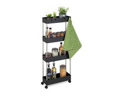 Relaxdays Armario para nichos, plástico, 98 x 15,5 x 40,5 cm, estantería Estrecha para baño, Cocina, 4 Ganchos y Compartimentos, Color Negro