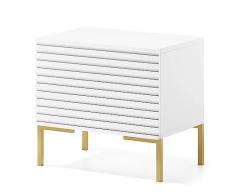 Selsey LAMMELO Mesita de Noche, melamina, MDF, Metal, Blanco, Compacto