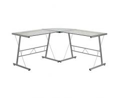 Flash Furniture Escritorio de Cristal en Forma de L para Ordenador con Acabado en Marco de Plata, Metal, Parte Superior de Cristal Transparente/Marco Plateado, 95,25 x 68,58 x 17,78 cm