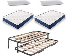 HOGAR24 ES Cama Nido Metálica Reforzada + 2 Colchones Viscoelasticos Viscorelax + 2 Almohadas De Fibra Resinada, 80x190 cm