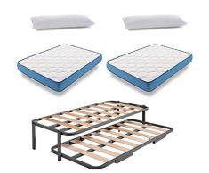 HOGAR24 ES Cama Nido Metálica Reforzada + 2 Colchones Viscoelasticos Viscorelax + 2 Almohadas De Fibra Resinada, 90x190 cm