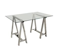 DRW Mesa de Comedor con Tablero de Cristal y Patas metálicas, 130x80x75cm
