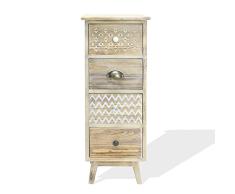 Rebecca Mobili Mesita de Noche de Madera Vintage, Cómoda con Cajones Pequeña, 4 Cajones, Marrón Claro Blanco Desgastado, Almacenaje Lino - Tamaño: 81,5 x 30 x 30 cm (A x AN x FON) - Art. RE6619