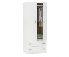 Armario Color Blanco Brillo 2 Puertas 2 Cajones Ropero Dormitorio Juvenil 74x180x50