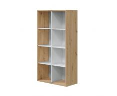 Estantería Vertical o Horizontal de 8 Huecos, Librería, Sistema de Almacenaje, Modelo Noa, Acabado en Color Roble Nodi y Blanco Artik, Medidas: 71,5 cm (Largo) x 137 cm (Alto) x 33 cm (Fondo)