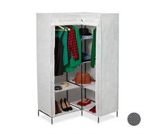 Relaxdays Armario Esquina Tela, Ropero Esquinero, Rinconero, Vestidor, 2 Barras, 1 Ud, Acero, 169 x 100 x 83 cm, Blanco