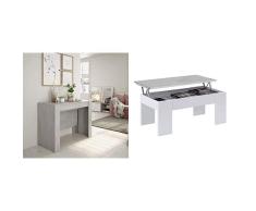 Habitdesign Mesa de Comedor, Consola, Mesa Extensible, Mesa para Salon recibidor o Cocina, Acabado en Gris Cemento, Medidas: 50-235 cm (Largo) x 90 cm (Ancho) x 78 cm (Alto) + Mesa de Centro Elevable