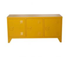 DRW Mueble de TV con 3 Puertas de Metal en Amarillo 120x40x58cm, alt.Patas 10,5cm