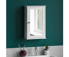 Home Discount Casa de Descuento baño gabinete Sola Puerta con Espejo montado en la Pared, Color Blanco