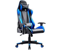 GTPLAYER Silla Gaming Escritorio Oficina Cuero Ordenador Gamer Silla Asiento Engrosado Ergonomica con Cojín Reposabrazos 2D Ajustables Respaldo Reclinable (Negro-Azúl)