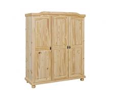 Inter Link Bern Armario Madera Pino Macizo Lacado Natural 150 x 180 x 56 cm, Naturaleza, 3 Türig
