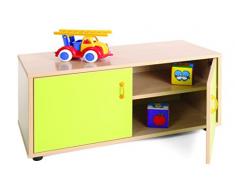 Mobeduc 600102HPS13 - Mueble Infantil superbajo/Armario con 2 estantes, Madera, Color Haya y Verde Manzana, 90 x 40 x 44 cm
