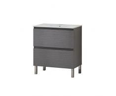 Baikal Conjunto Mueble de Baño con Lavabo, Mueble con Patas, en Varios Acabados, Melamina 16, Sin Espejo. Puerta + Cajón 80 cm Ceniza, 280034894, 80 X 46 X 82 cm