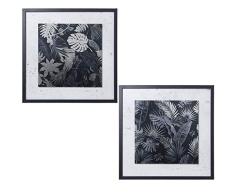 DRW Set de 2 Cuadros con Marco de Madera de Unas Hojas en Blanco y Negro