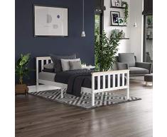 Vida Designs, Cama Individual Milán, Marco de Cama, Madera de Pino Macizo, cabecero, Muebles de Dormitorio de pie Alto, Blanco y Pino, 3 pies.