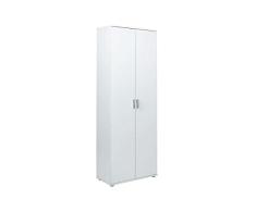 Inter Link Armario Multiusos de 70 cm de Ancho, Armario con 2 Puertas, 5 cajones, estantes Ajustables, Armario para Escoba, Armario Multiusos, 70 x 34 x 189 cm, Color Blanco, 13500110