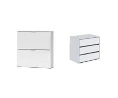 Habitdesign Zapatero 2 Puertas, Mueble Zapatero Estrecho, Acabado En Color Blanco + Cajonera Auxiliar 3 Cajones, Blanco Mate, 60 Cm (Ancho) X 57 Cm (Alto) X 44 Cm (Fondo)