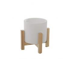 DRW Set de 4 maceteros de Cemento con Patas de Madera en Blanco y Roble 19x24cm