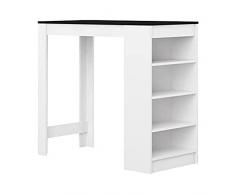 TEMAHOME Aravis Mesa Bar con Almacenamiento, Tablero de Partículas de Melamina, Blanco/Negro Mate, 115 x 50 x 102.7 cm