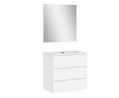 Baikal | Conjunto Completo de Mueble de Baño Suspendido a la Pared con Lavabo Cerámico y Espejo | Tres Cajones, Cierre Amortiguado, Melamina 16mm | Mueble MONTADO | Blanco Mate | 90cm