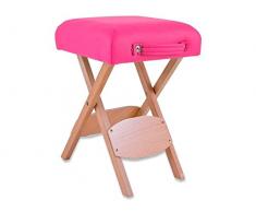 QUIRUMED Taburete Plegable de Madera con Asiento, Tapizado en Color Rosa, Multiusos, Mesa Auxiliar, Reposapiés, Polipiel, Transportable, hasta 100 kg, 33 x 33 x 48