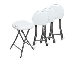 Todeco Taburete Plegable Juego Set de 4 con Mango de plástico,Metal,Taburete Baño Plegable,Taburete Plegable Exterior para jardín, Camping, Pesca, Barbacoa, baño, Carga máxima: 300 kg