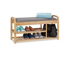 Relaxdays Banco Recibidor, Zapatero Estrecho, Mueble Bambú, Asiento Acolchado, 50 x 100,5 x 33 cm, Gris y Marrón Natural, 1 Unidad
