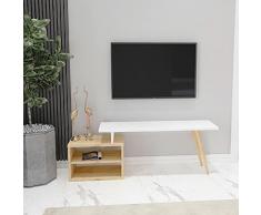 Homemania Mueble TV Gold con Estantes, Aglomerado de Melamina, Blanco, Roble, 125.2 x 29.5 x 42.8 cm