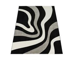 Paco Home Alfombra De Diseño Perfilado - Estampado De Ondas - Negro Gris Blanco, tamaño:160x230 cm