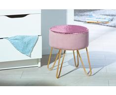 Inter Link Taburete Tapizado con Lentejuelas Reversibles de Metal y Terciopelo en Oro y Rosa Oscuro