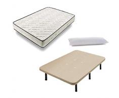 HOGAR24 ES Cama Completa - Colchón Flexitex + Base Tapizada 3D + 6 Patas de 26cm + Almohada de Fibra, 135x200 cm