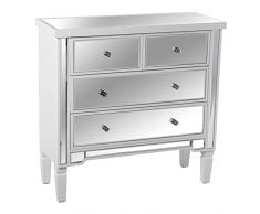 DRW Cómoda con 4 cajones de Madera y Espejo en Blanco y Espejo 85x33x84cm