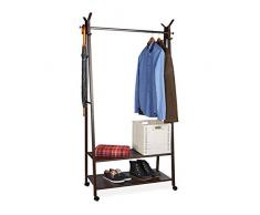 Relaxdays Perchero Burro con Ruedas, Zapatero con 2 Estantes, 8 Pares de Zapatos, Acero, 180 x 102 x 44 cm, Marrón