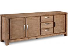 Ibbe Design Aparador de Madera Acacia Marrón Cómoda de Almacenaj Alaska con 3 Puertas y 3 Cajones Aparador Cocina, Aparadores para Salon, Armario de Almacenamiento
