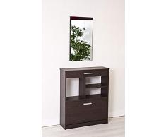 TOP KIT | Mueble Zapatero TIBER 1ab | Zapatero con espejo | Zapatero Recibidor de 1 puerta abatible | Wengue