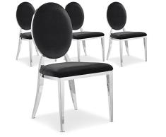 Menzzo Sofia - Lote de 4 sillas, de terciopelo, para cocina y mesa de comedor, escandinavas, con patas de metal, estilo medallón, 45 x 47 x 90 cm (longitud x profundidad x altura), negras