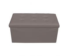 Rebecca Mobili Puf para almacenar, puf reposapiés de Piel sintética, Asiento Gris con Tapa- Medidas: 38 x 76 x 38 cm (AxANxF) - Art. RE4624