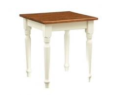 Biscottini - Mesa Cuadrada de Madera Maciza de Tilo - Estilo Country - Estilo Shabby - Estructura Blanca Envejecida y Tablero de Nogal L 70 x P 70 x H 78 cm