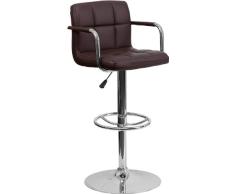 Flash Muebles contemporáneos Negro Acolchado Vinilo Altura Ajustable Taburete de Bar con Brazos y Base de Cromo, marrón, 2 Unidades